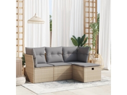 Vidaxl 4 Pcs Conjunto De Sofás Para Jardim C/ Almofadões Vime Pe Bege