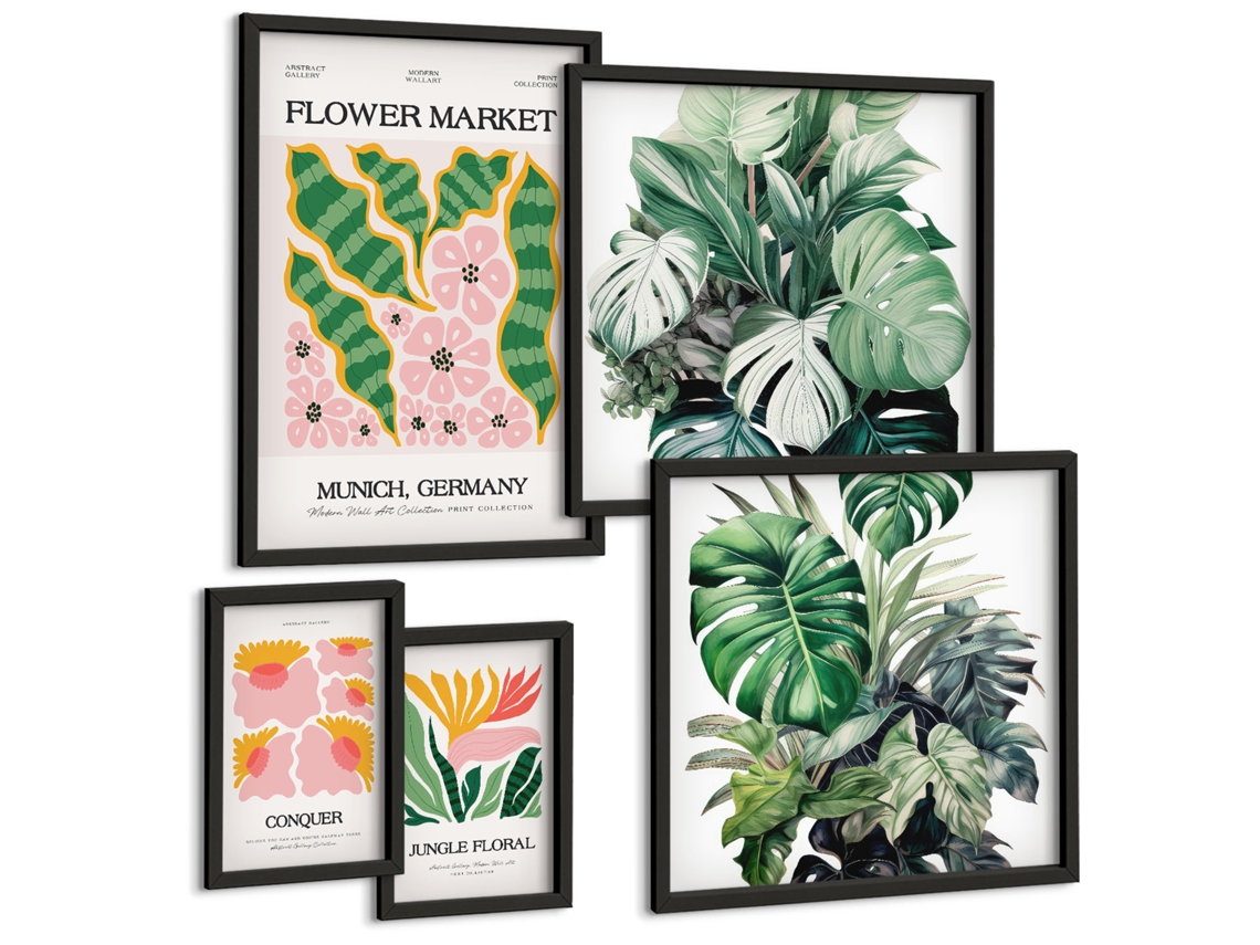 Conjunto De Pinturas Motivos Vegetais Boho Flores Espelharte (5 Peças)