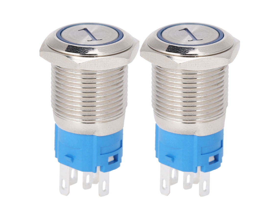 Interruptor De Botão Momentâneo Com Led 16mm Reset 5 Pinos 3-6vdc Azul 2pcs