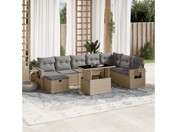 Vidaxl 9 Pcs Conjunto De Sofás P/ Jardim Com Almofadões Vime Pe Bege