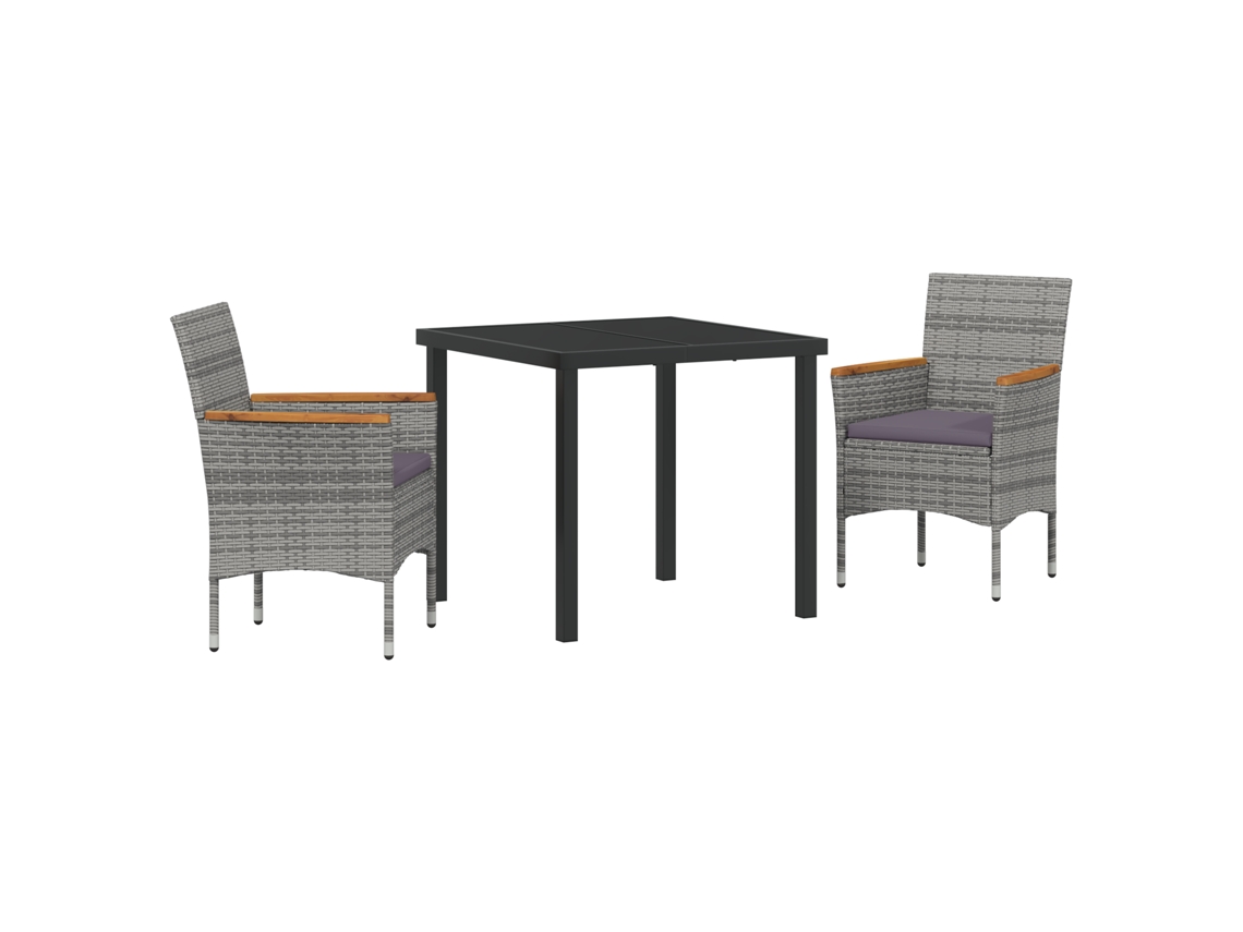 Conjunto 3 De Jantar De Jardim Vidaxl Cinza Rattan Poliéster