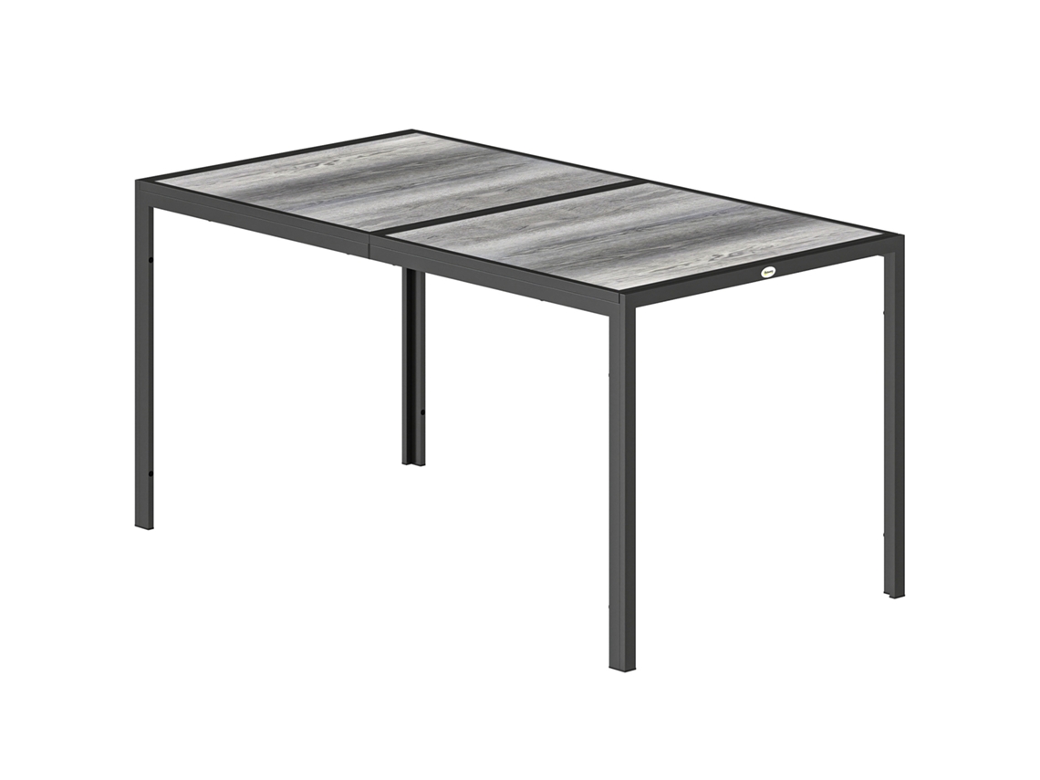Mesa De Jardim 4 A 6 Pessoas. Mesa De Jantar Externa Com Tampo Em Efeito De Madeira. 150 X 80 X 74 Cm. Cinza