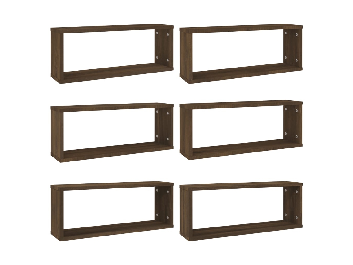 Conjunto de Prateleiras Cubo Parede 6 Peças Derivado da Madeira Carvalho Castanho MAISON EXCLUSIVE