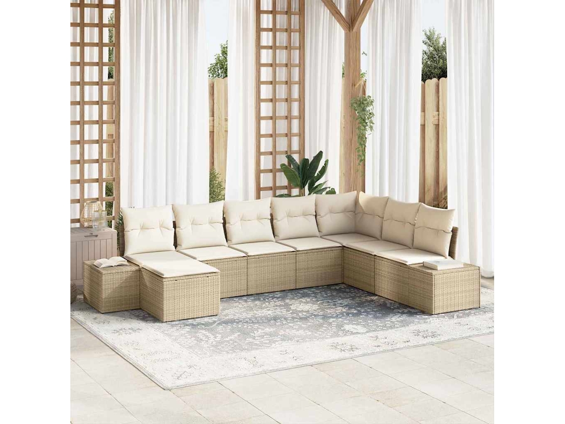 Vidaxl Conjunto De Sofá De Jardim 8 Unid. Bege E Creme Vime Pe