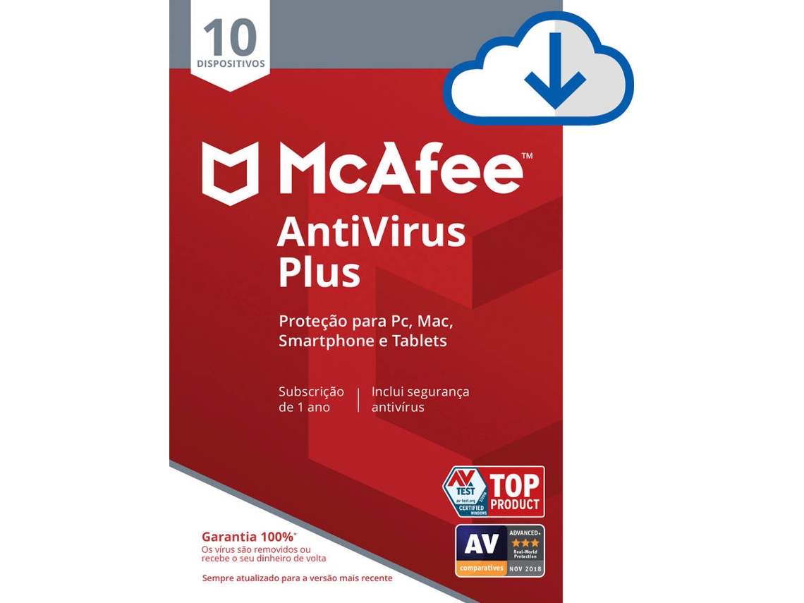 Software MCAFEE AntiVirus Plus (10 Dispositivos - 1 Ano - PC, Mac, Smartphone e Tablets - Formato Digital)