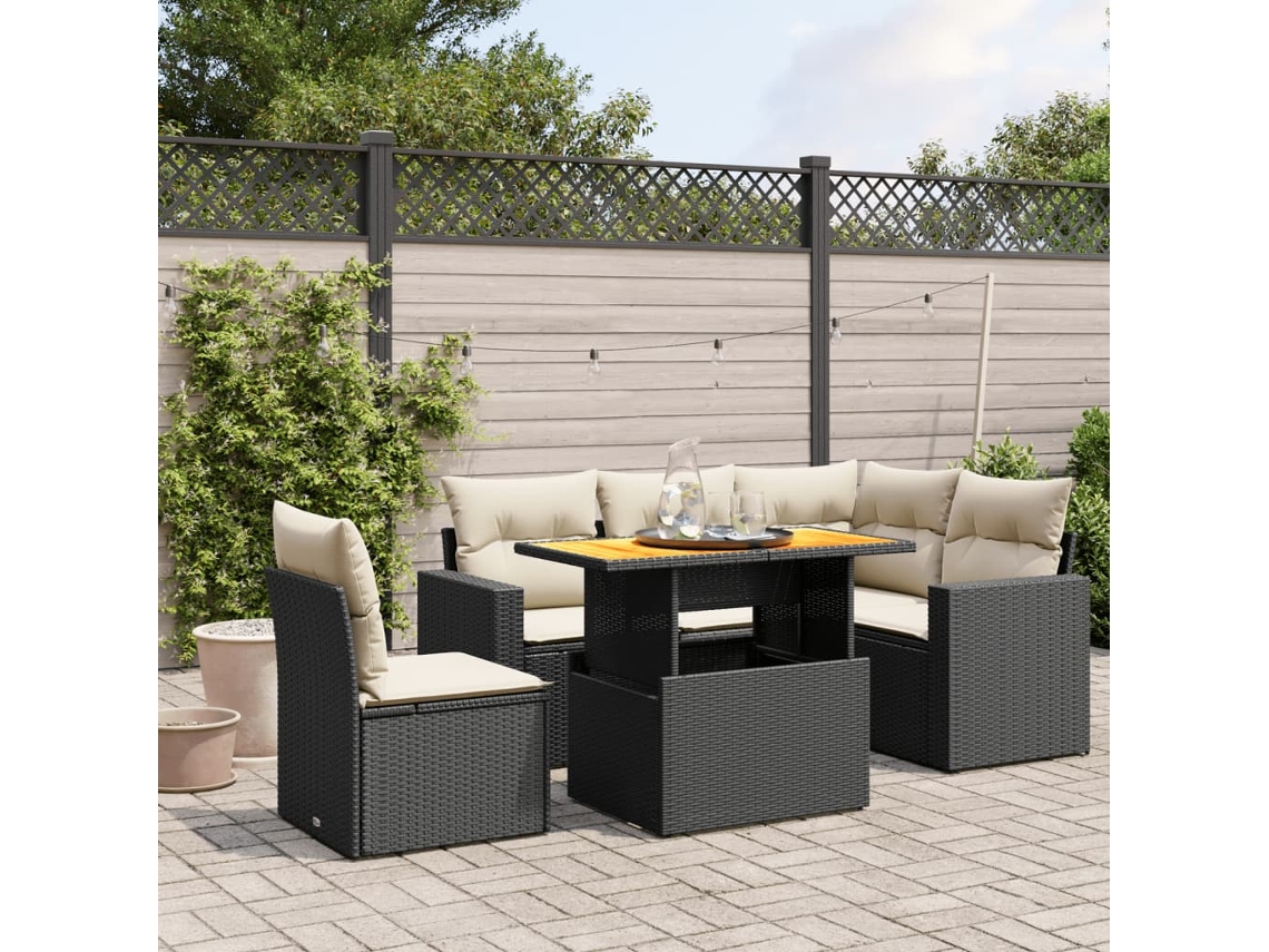 Vidaxl 6 Pcs Conjunto Sofás De Jardim C/ Almofadões Vime Pe Preto