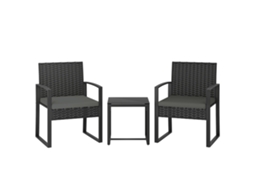Conjunto Jardim 2 Lugares Vime Sintético QINGYU TECH com Mesa de Vidro Temperado e 2 Cadeiras