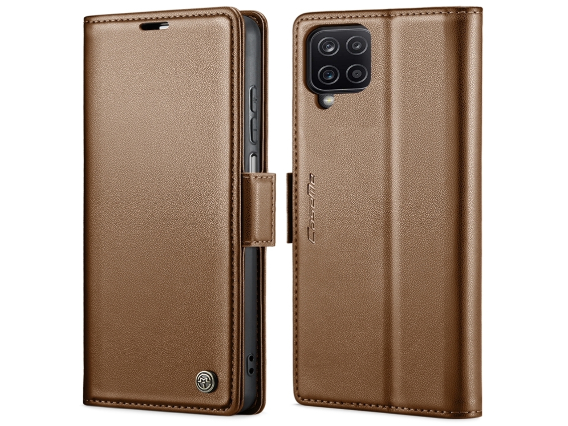 Capa Para Samsung Galaxy A12 5g Borboleta Fivela Litchi Textura De Telefone De Couro Rfid Antirroubo Marrom