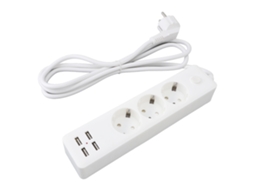 Extensão De Energia Usb Padrão Europeu (com 3 Tomadas E 4 Interfaces Usb)