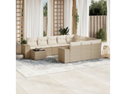 Vidaxl 11 Pcs Conjunto Sofás De Jardim C/ Almofadões Vime Pe Bege