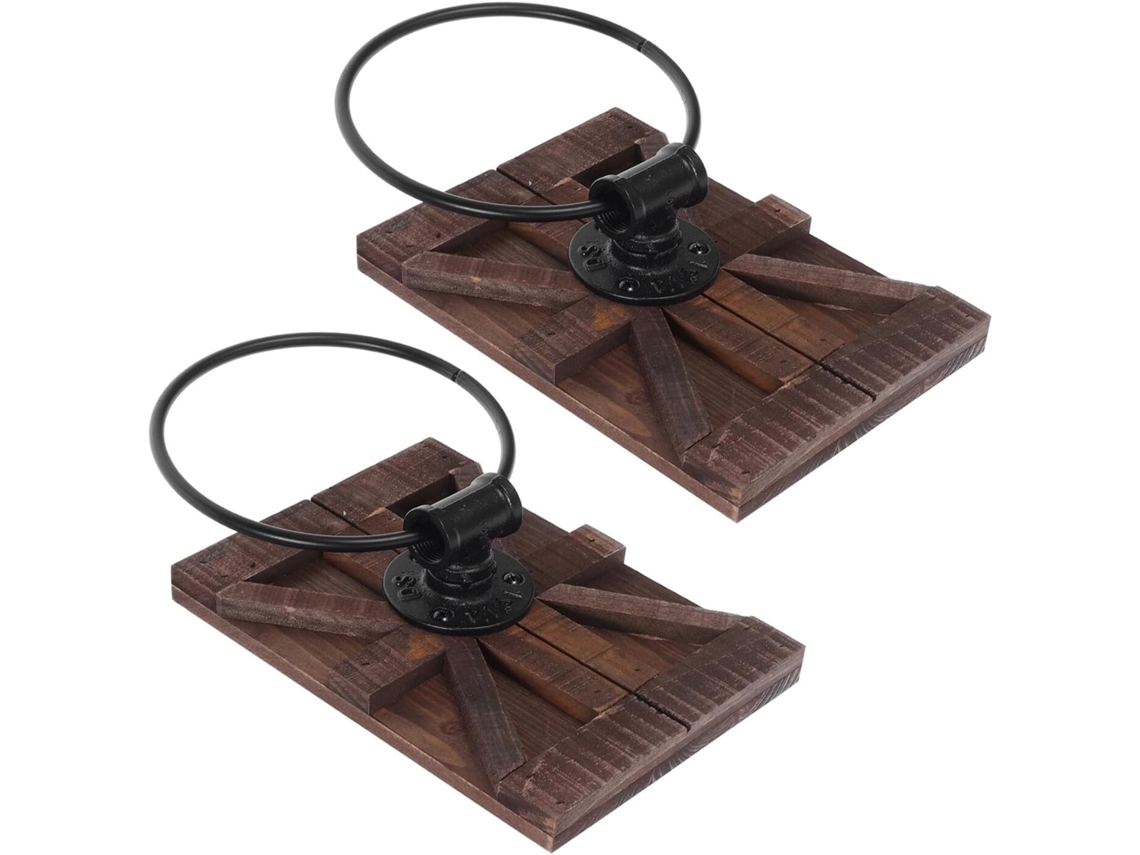 Suporte De Toalhas Rústico De Parede Em Ferro Marrom E Madeira, Design Seguro E Resistente.