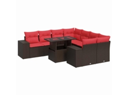 Conjunto de 9 Sofás Jardim com Almofadões Vime Pe/acácia Castanho MAISON EXCLUSIVE (9 pcs)