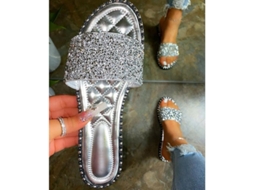 Fasst zapatos Planos para Mulher, Deslizantes, com Glitter, Sandálias Casuais, Sem Caixa