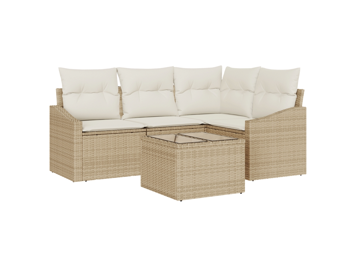 Conjunto 5 Sofá Exterior Vidaxl Bege Vime Pe (178,5 X 123,5 X 85 Cm)