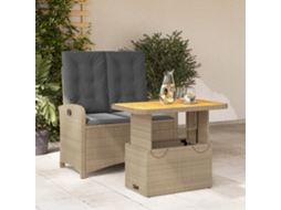 Vidaxl 2 Pcs Conjunto De Jantar P/ Jardim Com Almofadões Vime Pe Bege