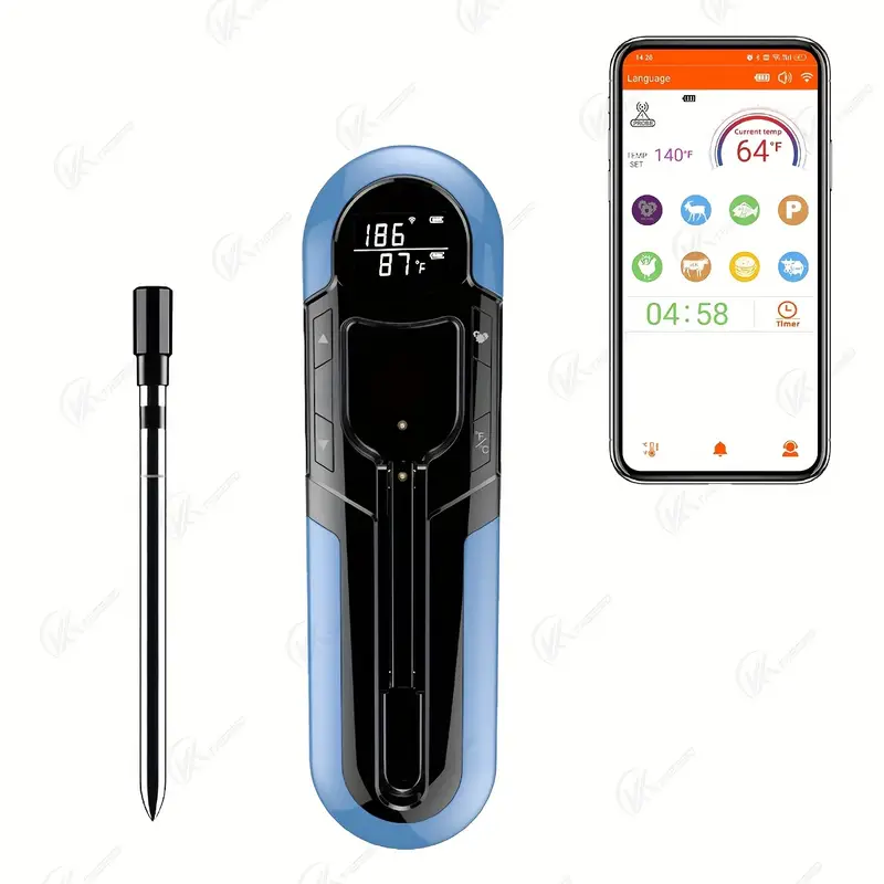 Termômetro de Carne Sem Fio, Controle Remoto Inteligente por Aplicativo, Digital Bluetooth para Alimentos com Sonda À Prova D'águ AQUAFORGE