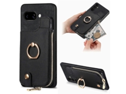 Capa Traseira De Couro Com Zíper E Suporte Circular Para Google Pixel 9a