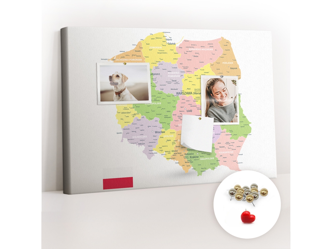 Quadro De Cortiça Com Impressão Mapa Da Polónia Para O Corredor Espelharte (60x40 Cm)