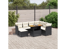 Vidaxl 8 Pcs Conjunto Sofás De Jardim Com Almofadões Vime Pe Preto