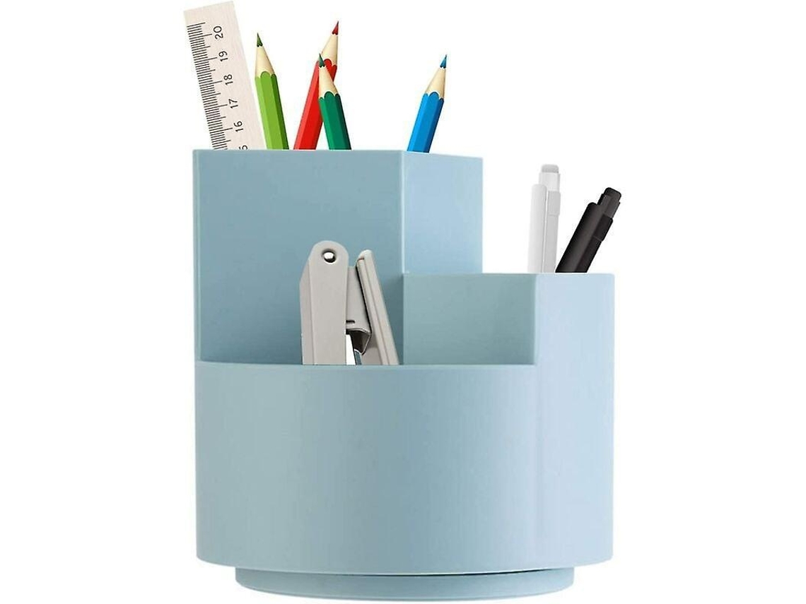 Lurelia Porta-lápis Giratório, 12x12 Cm, 198 Cm, 360°, 3 Compartimentos, Branco, Azul
