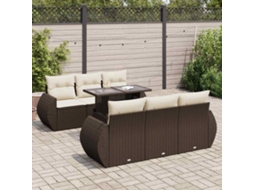 Vidaxl 7 Pcs Conjunto De Sofás Jardim C/ Almofadões Vime Pe Castanho