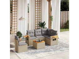 Vidaxl 6 Pcs Conjunto De Sofás P/ Jardim Com Almofadões Vime Pe Bege