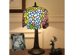 Luminária Botowi Azul E Roxa Com Estampa De Glicínias, Estilo Tiffany, Com Vitral, Mini Luminária De Cabeceira Para