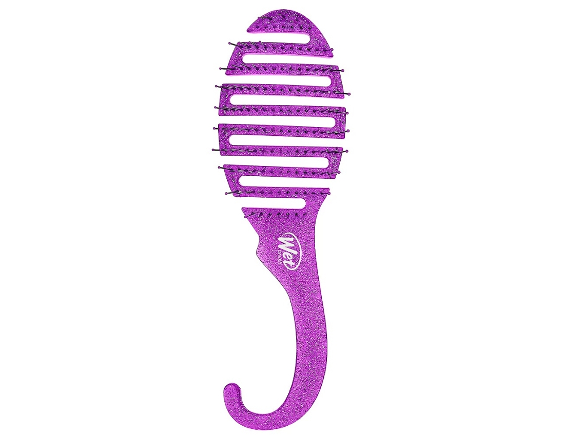 Escova de cabelo desembaraçadora úmida com glitter roxo para pentear os cabelos sem esforço no banho