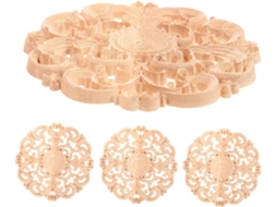 Artibetter Conjunto De 4 Peças Decalques Redondos Madeira Para Decoração Casa, Ornamentos Esculpidos Em Madeira