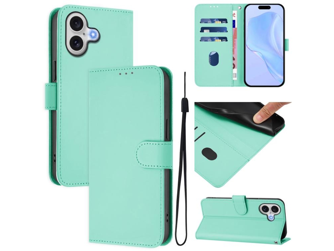 Capa De Couro Sintético Para Iphone 17 - Toque Suave - Cor Sólida - Com Cordão