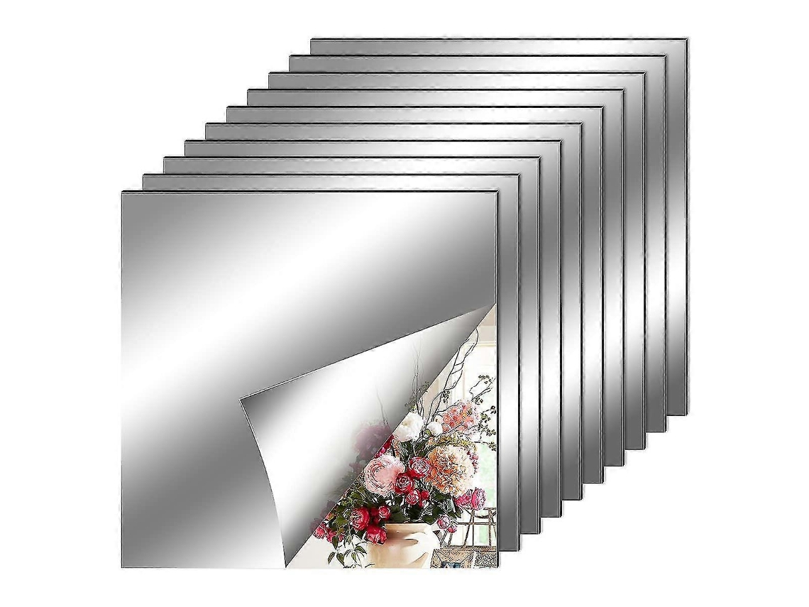 10 Pegatinas Espejo Para Pared, Autoadhesivas Flexibles Sin Vidrio, Plásticas Decorativas 8 X 8 Polegadas