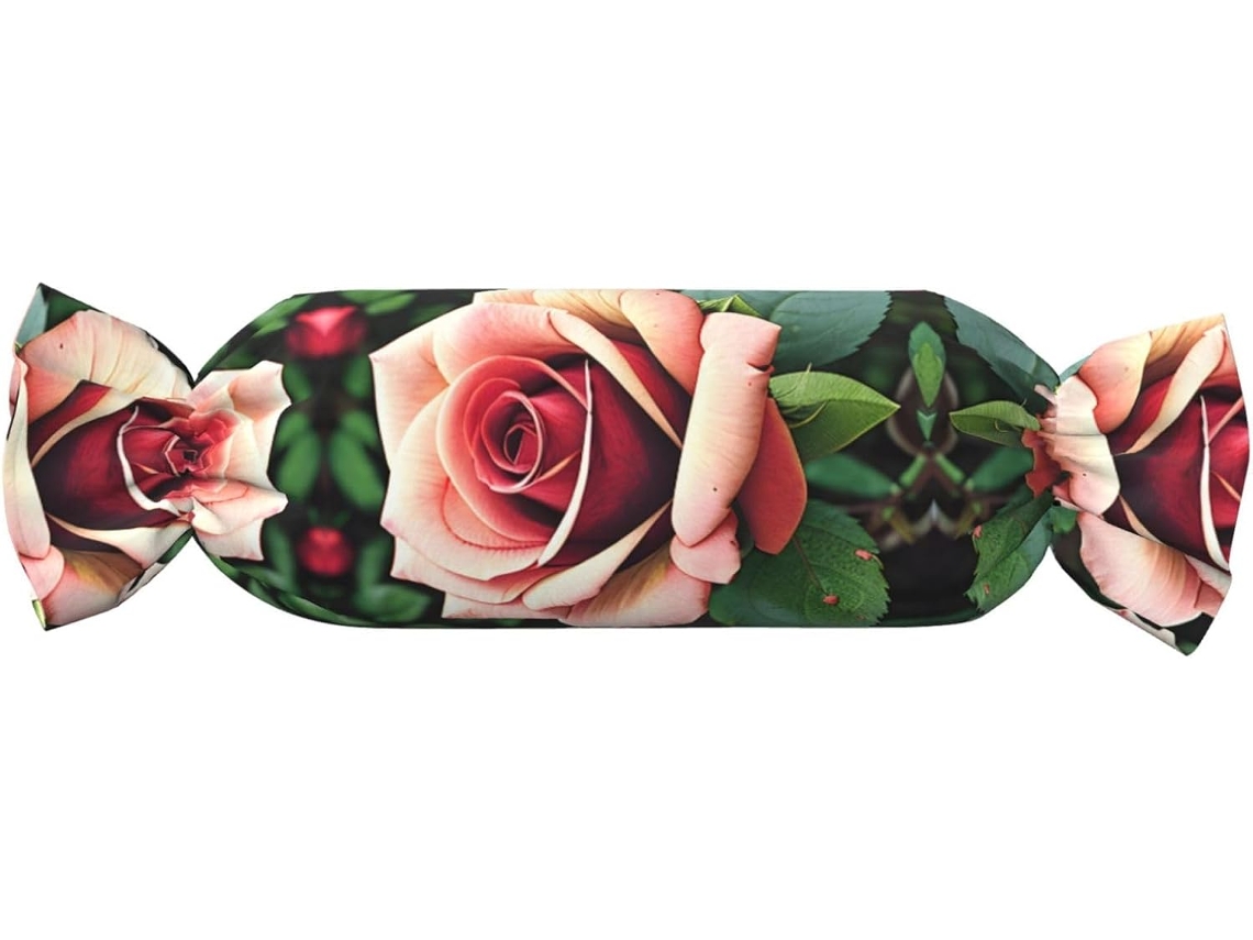 Almofada Cilíndrica Formato de Doce com Estampa Rústica Rosas 100 % Poliéster Ideal para Viagens, Casa e