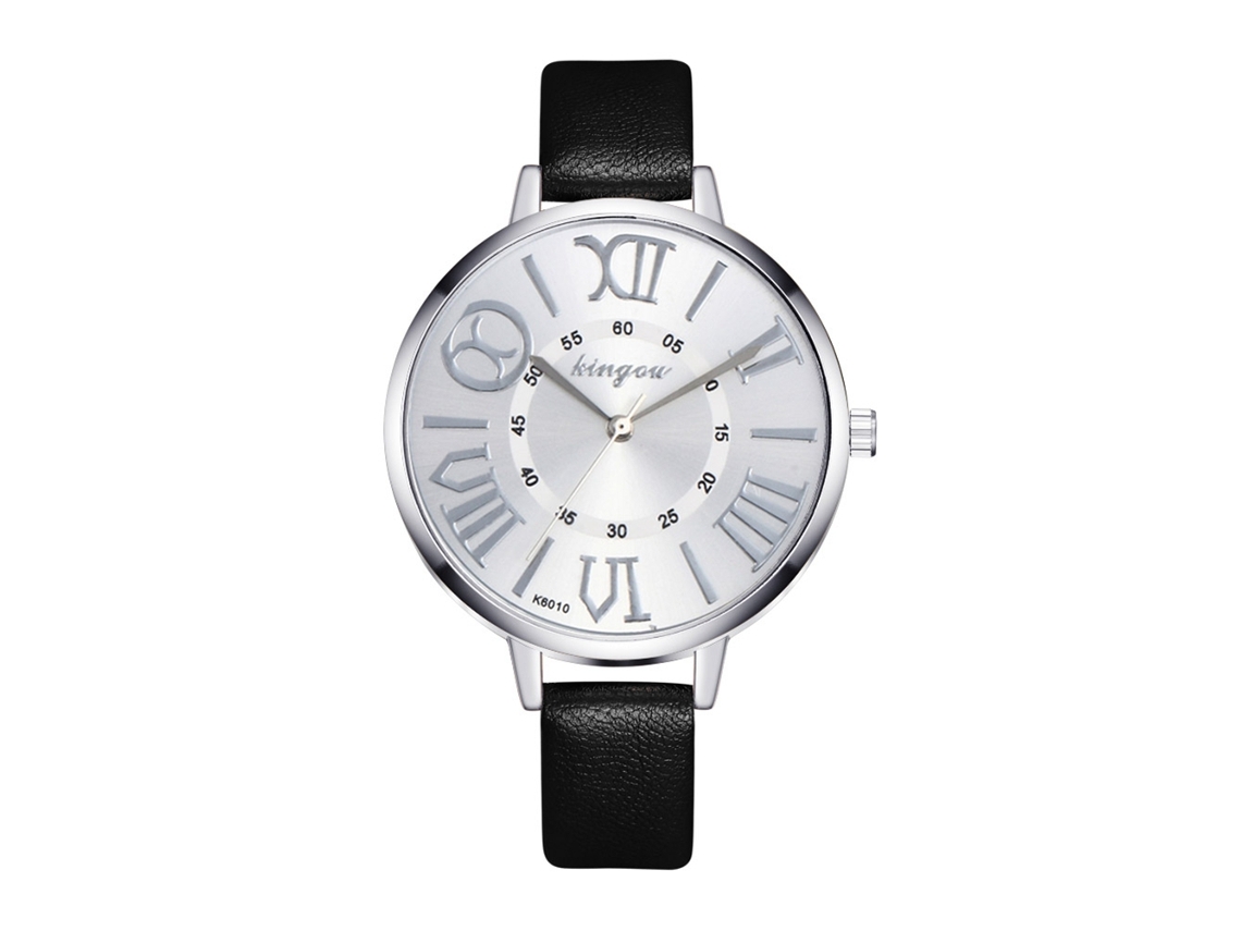 Relógio de Pulso Feminino Coreano Fashion com Pulseira de Couro Preto Analógico de Quartzo