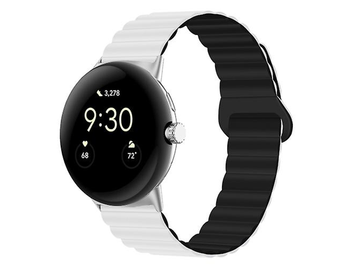 Bracelete para Google Pixel Watch Fivela Reversa Faixa de Relógio de Silicone Magnético Branco Preto VENISYMLIS