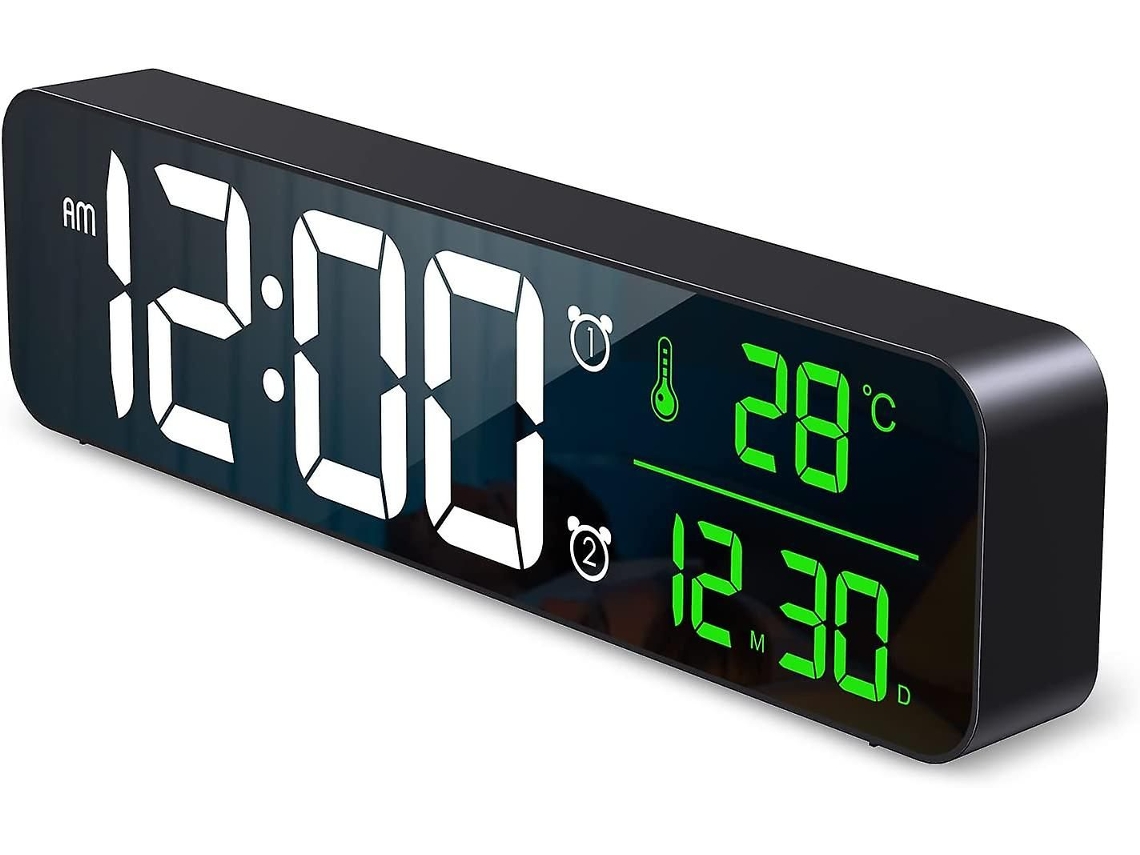 Relógio Digital De Parede Com Tela Grande De 10,5 Polegadas, Exibe Temperatura E Data, Possui 40 Músicas E 2 Alarmes, Estilo Espelhado.