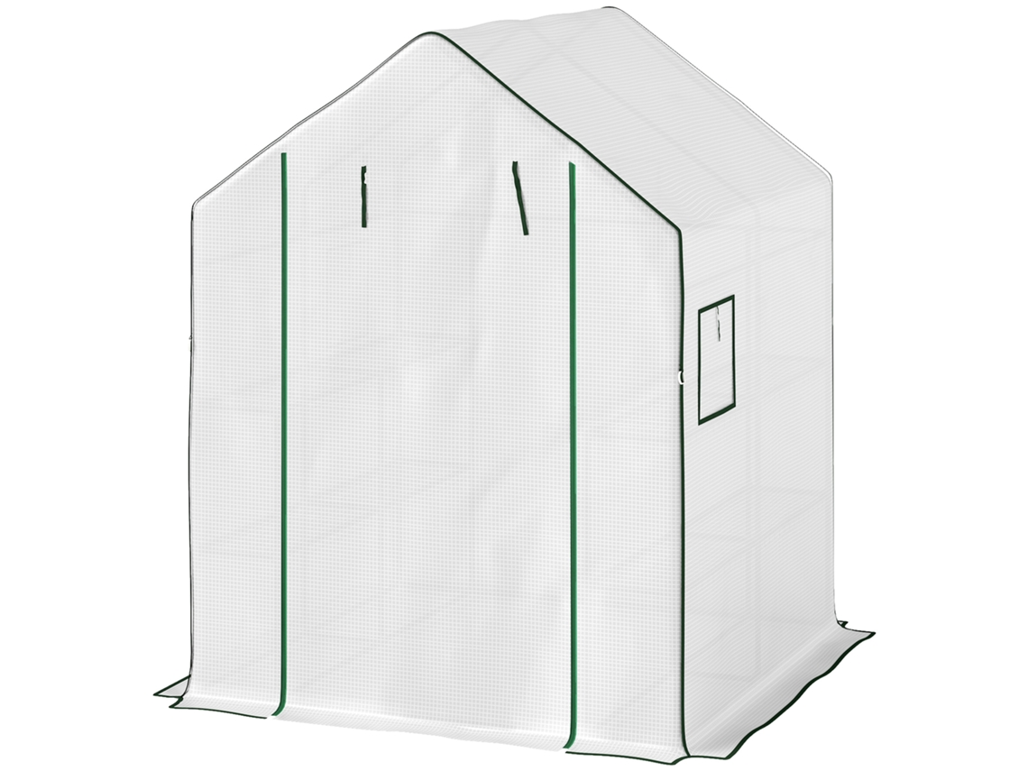 Estufa De Branco Jardim Pequena 3 Níveis Com 6 Prateleiras Porta Enrolável E Capa Pe 140x143x190 Cm