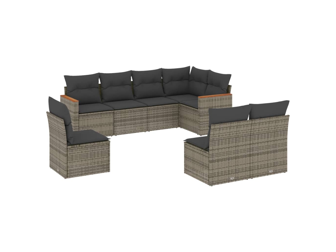 Conjunto de 8 Sofás de Jardim com Almofadões Vime Pe Cinzento MAISON EXCLUSIVE (8 pcs)