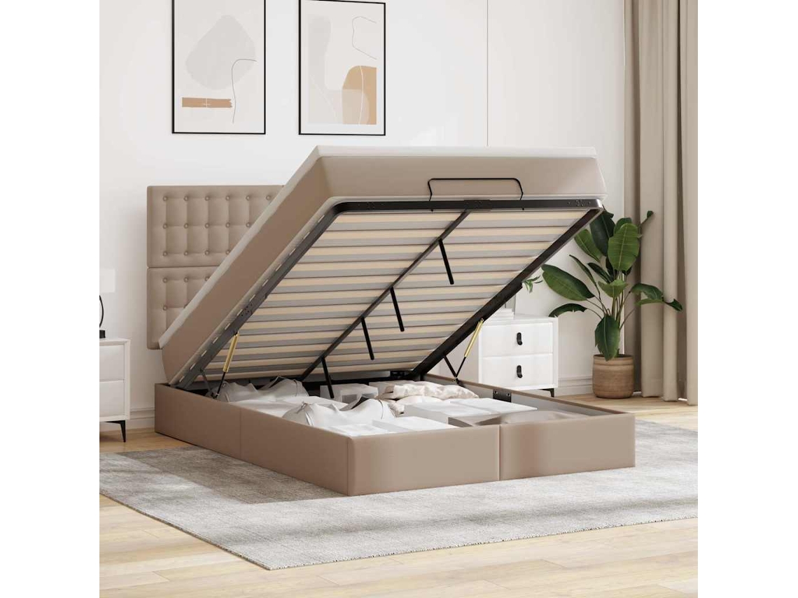 Vidaxl Estrutura De Cama Otomana Com Colchão Cappucino 140x190 Cm