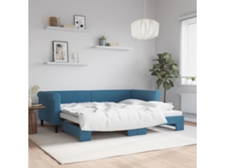 Sofá Cama Com Gavetão 90x200 Cm Veludo Azul Lovely Home