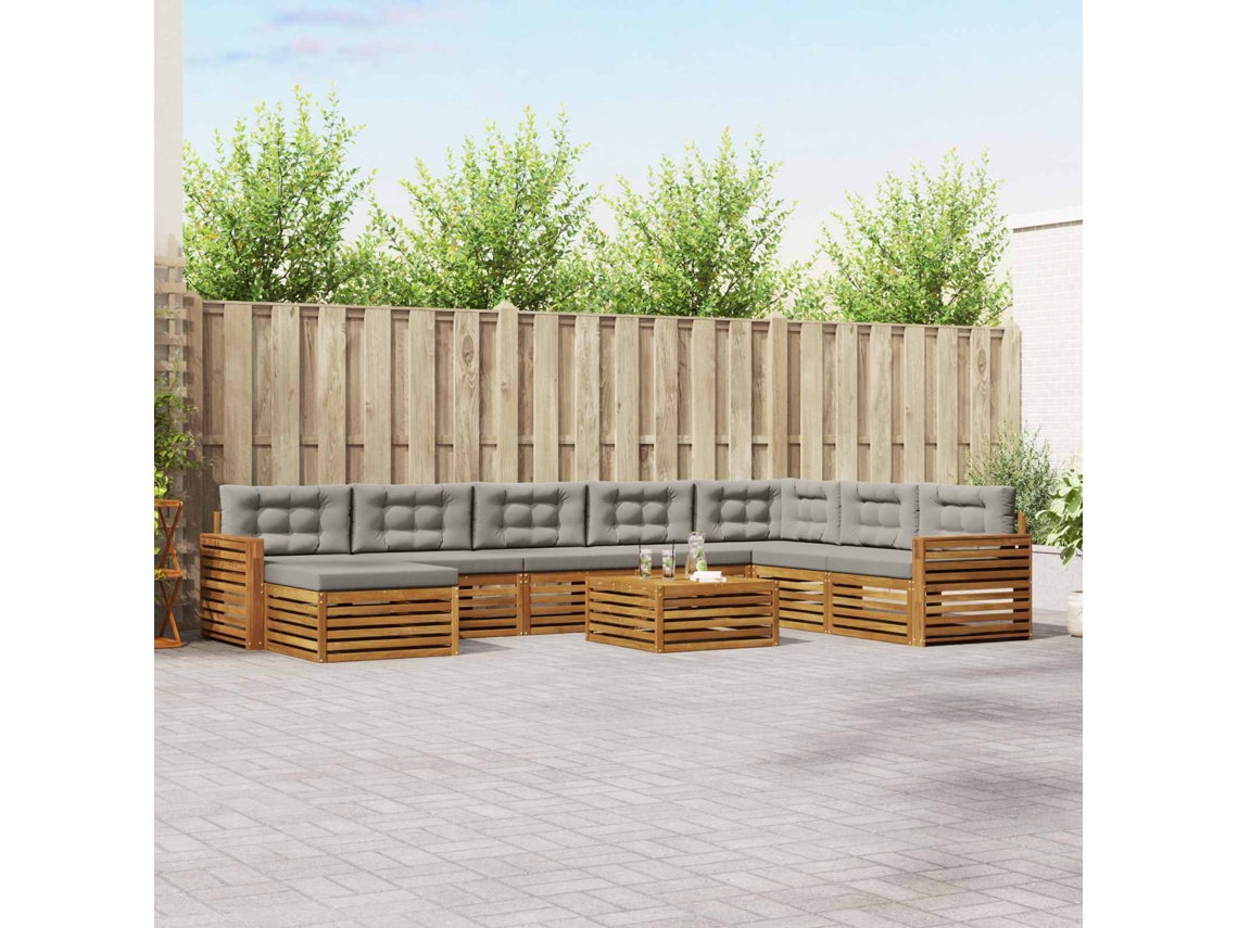 Vidaxl Conjunto De Sofás Para Exterior 9 Unid. Cinza Natural E Claro