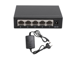 Conmutador Ethernet de 5 Puertos 10/100 Mbps, Carcasa Metálica, Plug And Play para Red Doméstica, Con Enchufe Europeo 100 240 V.