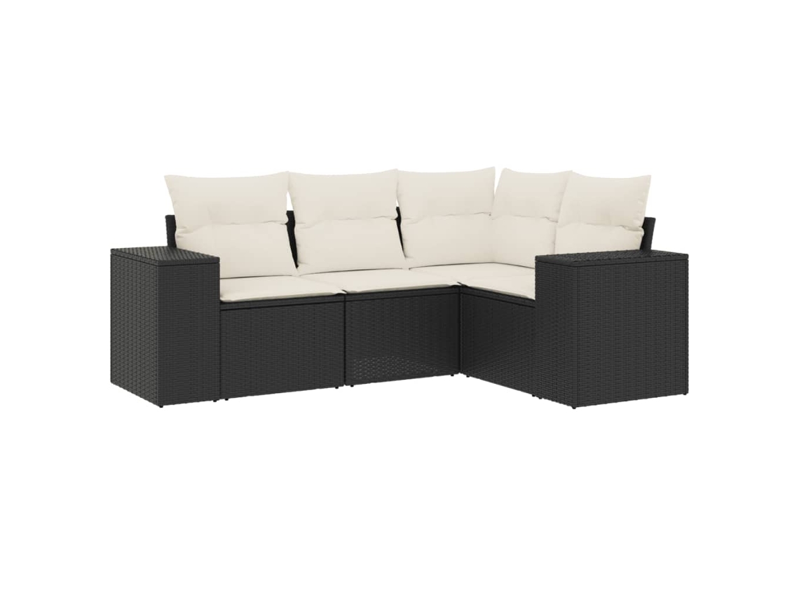 Conjunto 4 de sofás para jardim c/ almofadões VIDAXL vime PE preto