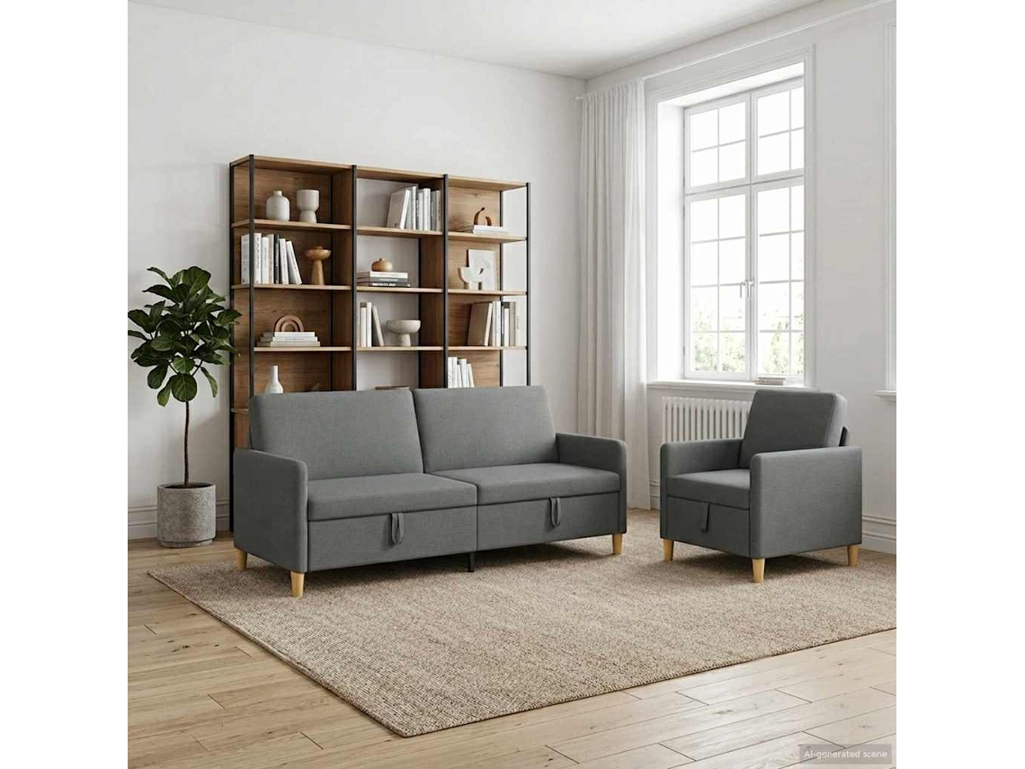 Vidaxl Conjunto De Sofá Com Armazenamento 2 Pcs Cinzento-escuro
