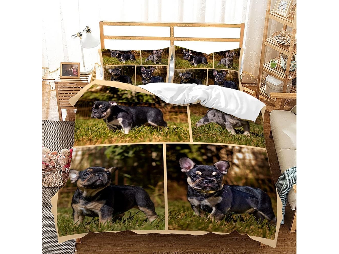 Conjunto de Cama com Estampa Cachorro em Microfibra Fronha 135x200cm