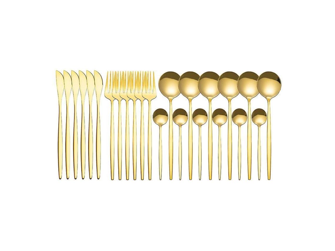 Conjunto De Pratos De Aço Inoxidável 24 Peças Com Design Elegante Para Casa, Festas E Restaurantes Ouro