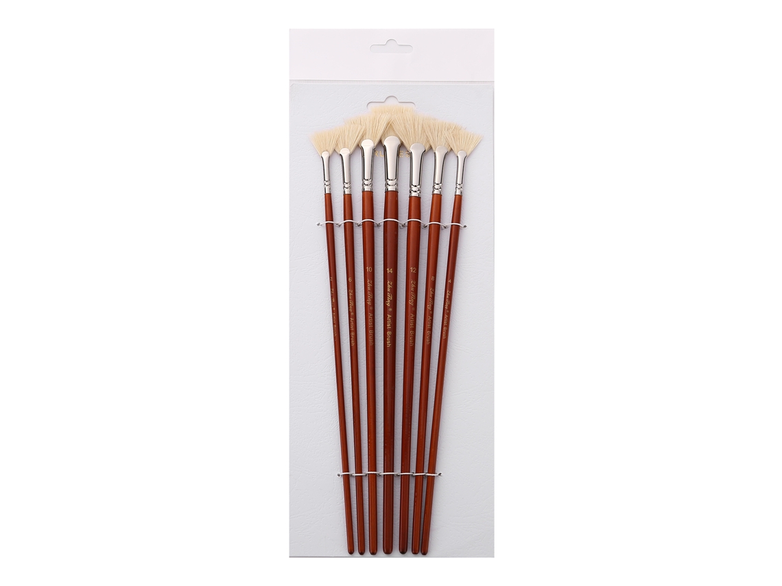 Set De 7 Pincéis De Vento Profissionais Com Pelo Natural E Cabo De Madeira Longo Para Pintura A Óleo, Acrílico E Acuarela