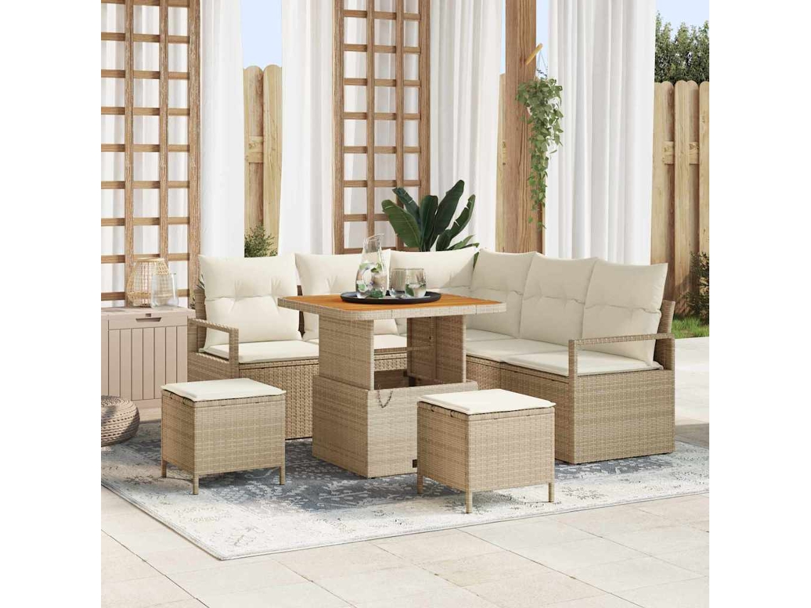 Vidaxl Conjunto De Sofá De Jardim Com Almofada 8 Pcs Bege Vime Pe
