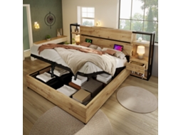 Cama De Madeira Cama De Casal 160x200cm, Cor Carvalho, Sem Colchão