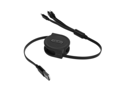 Mali cabo de Carregamento Retrátil 3 em 1 com Conectores Type c/ios/micro Usb 3a 1.1m Preto