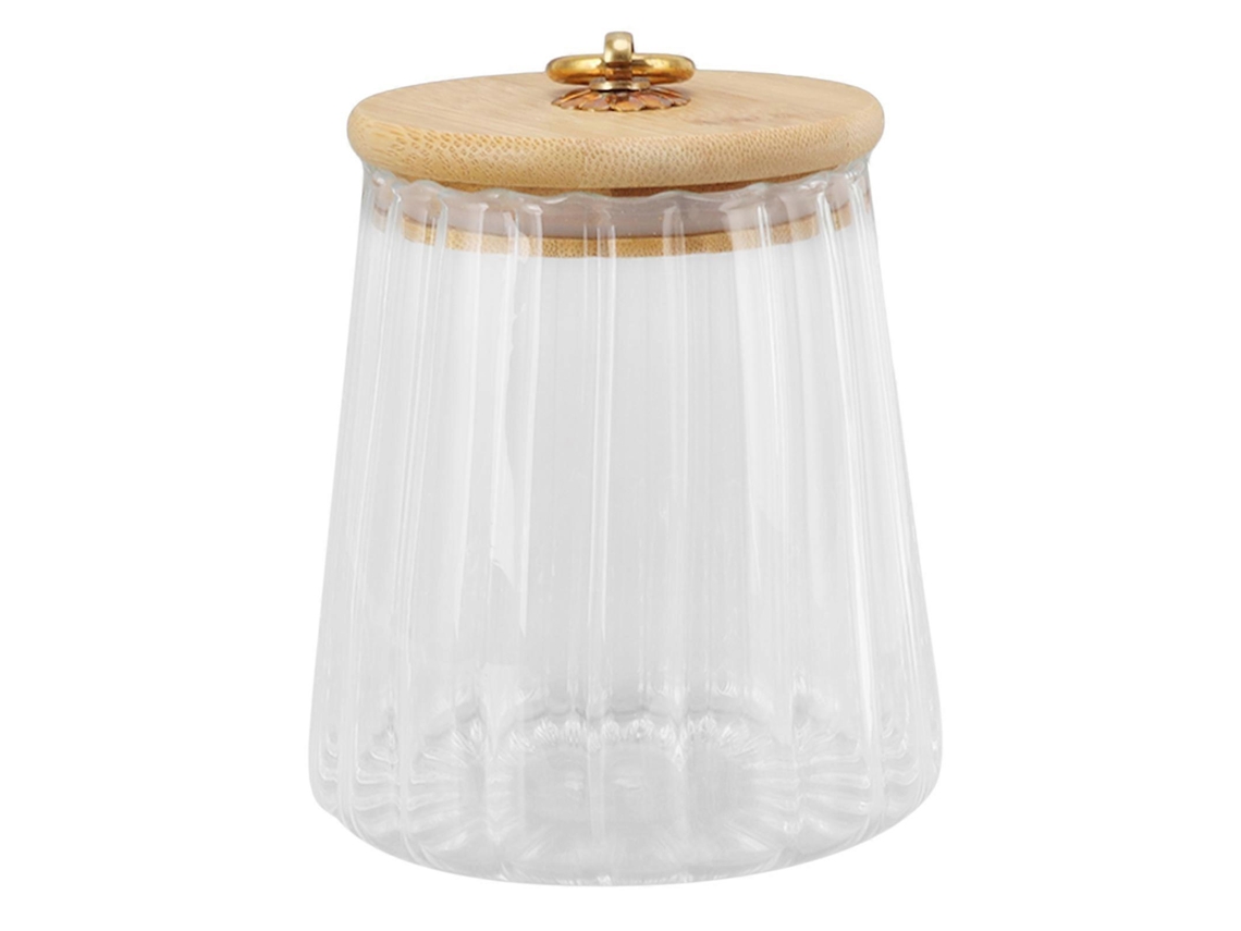 Recipiente Hermético, Em Vidro E Bambu, 580 Ml, Com Tampa, Transparente, Para Organização Doméstica Na Cozinha E Bancada
